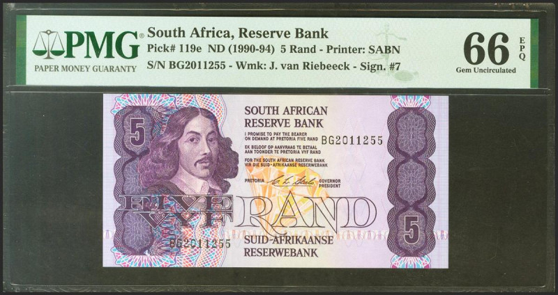 SOUTH AFRICA. 5 Rand. 1990. (Pick: 119e). PMG66EPQ.