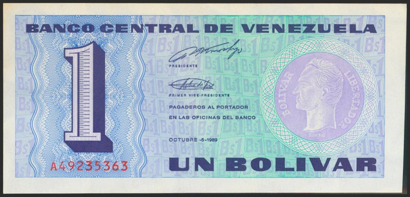 VENEZUELA. 1 Bolívar. 5 de Octubre de 1989. Signatures: Pedro R. Tirico Hijo and...