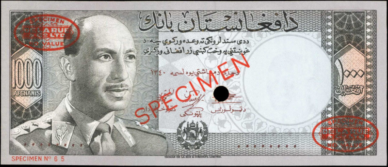 AFGHANISTAN. Da Afghanistan Bank. 1000 Afghanis, 1961. P-42s. Specimen. Uncircul...