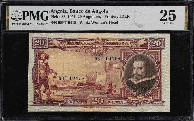 ANGOLA. Banco de Angola. 20 Angolares, 1951. P-83. PMG Very Fine 25.
Estimate: ...