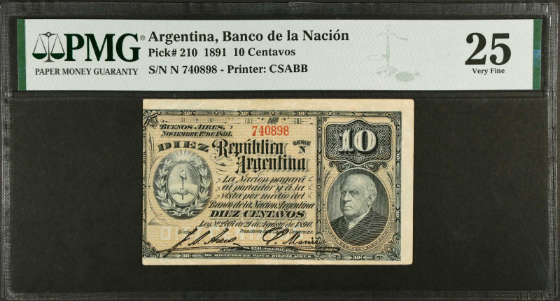 ARGENTINA. Banco de la Nacion. 10 Centavos, 1891. P-210. PMG Very Fine 25.
Esti...