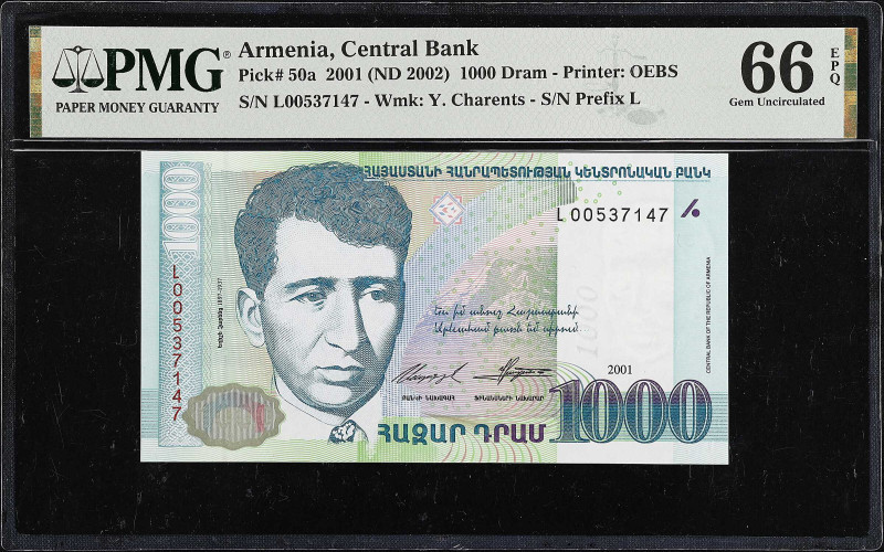 ARMENIA. Lot of (2). Central Bank of Armenia. 1000 Dram, 2001. P-50a. Consecutiv...
