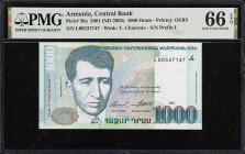 ARMENIA. Lot of (2). Central Bank of Armenia. 1000 Dram, 2001. P-50a. Consecutive. PMG Gem Uncirculated 66 EPQ.
Estimate: $30.00-$50.00