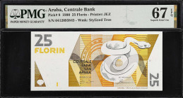 ARUBA. Lot of (2). Centrale Bank van Aruba. 10 & 25 Florin, 1990-93. P-8 & 11. PMG Superb Gem Uncirculated 67 EPQ.
Estimate: $100.00-$150.00