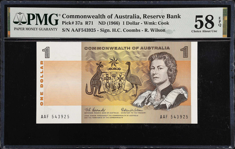 AUSTRALIA. Reserve Bank of Australia. 1 Dollar, ND (1966). P-37a. PMG Choice Abo...