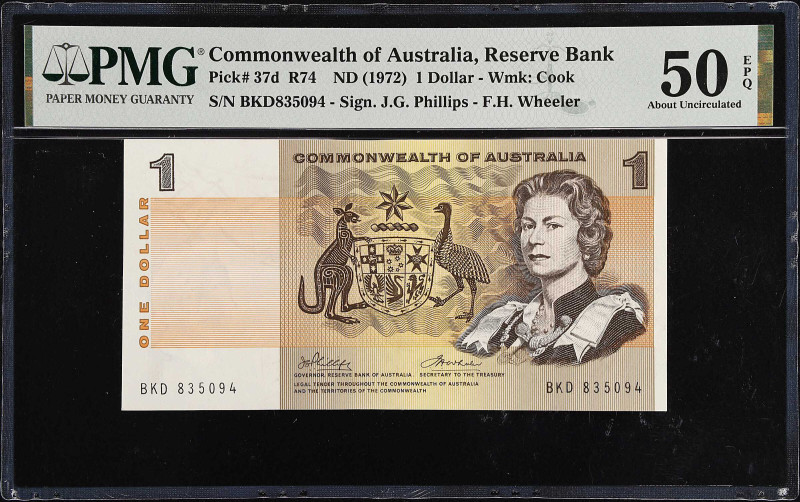 AUSTRALIA. Reserve Bank of Australia. 1 Dollar, ND (1972). P-37d. PMG About Unci...