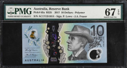 AUSTRALIA. Reserve Bank of Australia. 10 Dollars, 2017. P-63a. PMG Superb Gem Uncirculated 67 EPQ.
Estimate: $30.00-$50.00