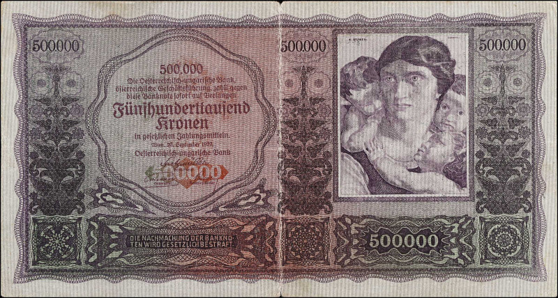 AUSTRIA. Austrian Management. 500,000 Kronen, 1922. P-84. Very Fine.
Hard cente...