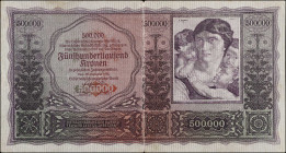 AUSTRIA. Austrian Management. 500,000 Kronen, 1922. P-84. Very Fine.
Hard center fold. Tears.
Estimate: $200.00-$400.00