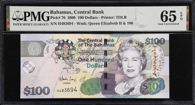 BAHAMAS. Central Bank of the Bahamas. 100 Dollars, 2009. P-76. PMG Gem Uncircula...