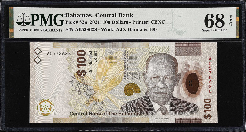 BAHAMAS. Central Bank of the Bahamas. 100 Dollars, 2021. P-82a. PMG Superb Gem U...