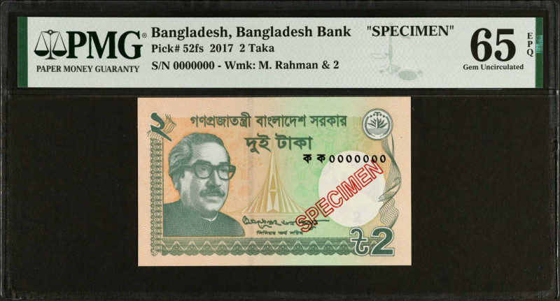 BANGLADESH. Bangladesh Bank. 2 Taka, 2017. P-52fs. Specimen. PMG Gem Uncirculate...
