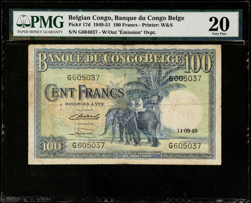 BELGIAN CONGO. Banque Du Congo Belge. 100 Francs, 1949-51. P-17d. PMG Very Fine ...