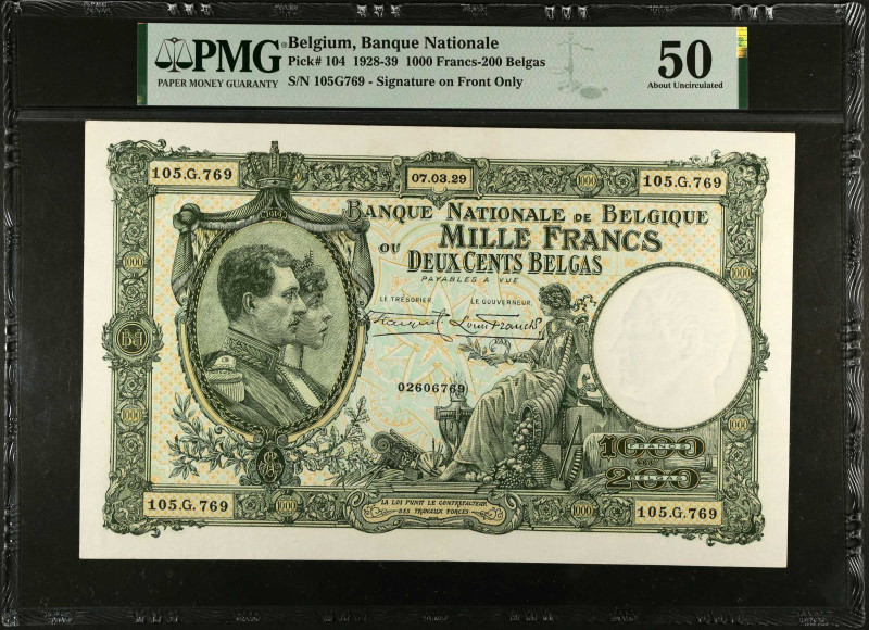 BELGIUM. Banque Nationale de Belgique. 1000 Francs, 1929. P-104. PMG About Uncir...