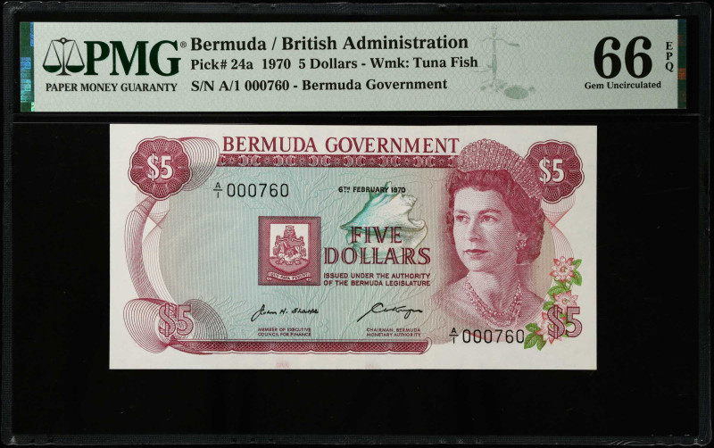 BERMUDA. Bermuda Government. 5 Dollars, 1970. P-24a. PMG Gem Uncirculated 66 EPQ...