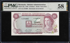 BERMUDA. Bermuda Government. 5 Dollars, 1970. P-24a. PMG Choice About Uncirculated 58.
Estimate: $75.00-$100.00