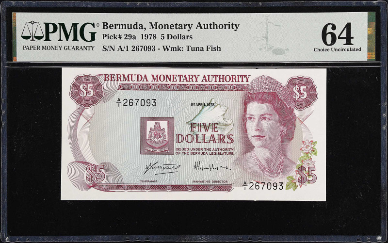 BERMUDA. Bermuda Monetary Authority. 5 Dollars, 1978. P-29a. PMG Choice Uncircul...