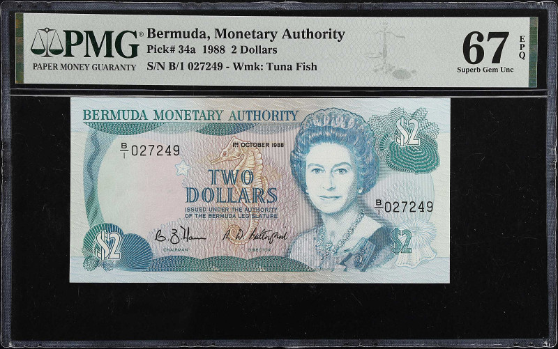 BERMUDA. Bermuda Monetary Authority. 2 Dollars, 1988. P-34a. PMG Superb Gem Unci...