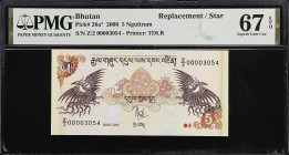 BHUTAN. Royal Monetary Authority of Bhutan. 5 Ngultrum, 2006. P-28a*. Replacement. PMG Superb Gem Uncirculated 67 EPQ.
Estimate: $30.00-$50.00
