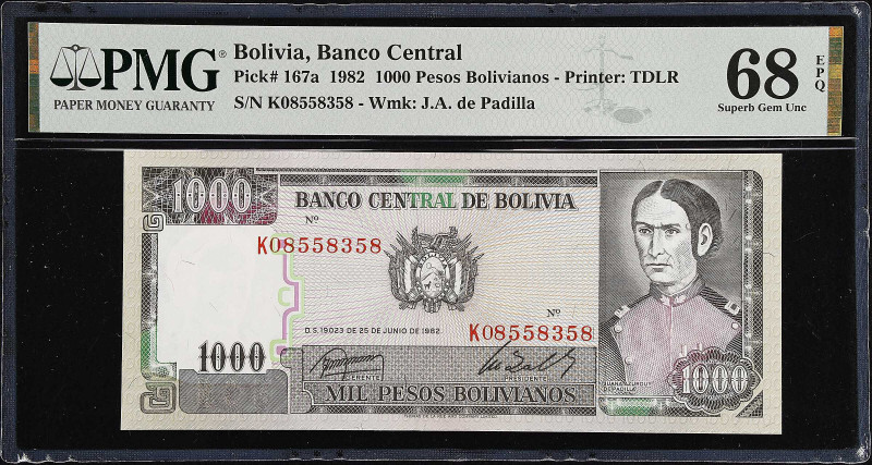 BOLIVIA. Banco Central de Bolivia. 1000 Pesos Bolivianos, 1982. P-167a. PMG Supe...