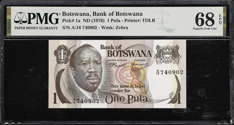 BOTSWANA. Bank of Botswana. 1 Pula, ND (1976). P-1a. PMG Superb Gem Uncirculated...