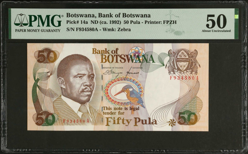 BOTSWANA. Bank of Botswana. 50 Pula, ND (ca. 1992). P-14a. PMG About Uncirculate...
