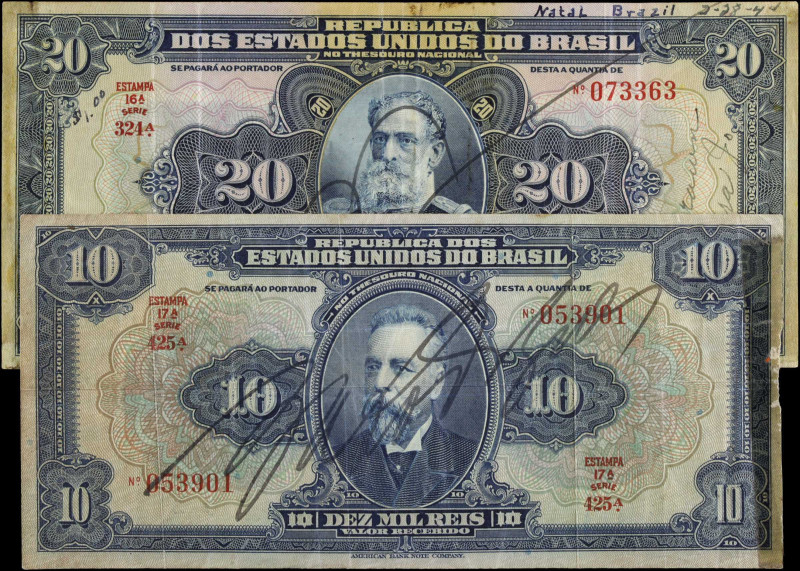 BRAZIL. Lot of (2). Thesouro Nacional. 10 & 20 Mil Reis, ND (1925-31). P-39c & 4...