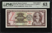 BRAZIL. Banco Central do Brasil. 10 Cruzeiros Novos, ND (1967). P-190s. Specimen. PMG Choice Uncirculated 63.
PMG comments "Minor Rust".
Estimate: $...