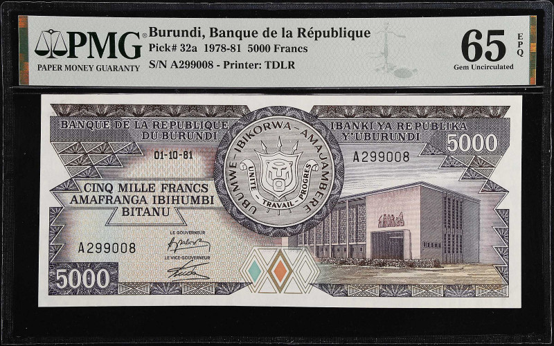 BURUNDI. Banque de la Republique. 5000 Francs, 1978-81. P-32a. PMG Gem Uncircula...