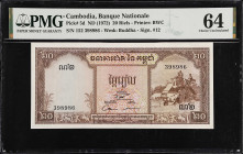 CAMBODIA. Banque Nationale du Cambodge. 20 Riels, ND (1972). P-5d. PMG Choice Uncirculated 64.
Estimate: $50.00-$75.00