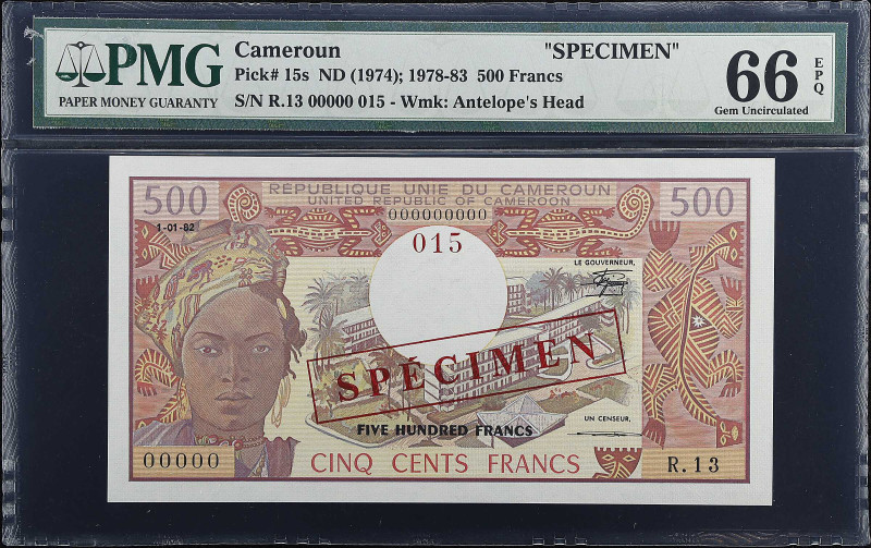 CAMEROON. Republique Unie Du Cameroun. 500 Francs, ND (1974); 1978-83. P-15s. Sp...