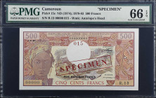 CAMEROON. Republique Unie Du Cameroun. 500 Francs, ND (1974); 1978-83. P-15s. Specimen. PMG Gem Uncirculated 66 EPQ.
Estimate: $200.00-$300.00