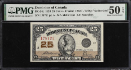 CANADA. Dominion of Canada. 25 Cent, 1923. DC-24c. PMG About Uncirculated 50 EPQ.
Estimate: $75.00-$125.00