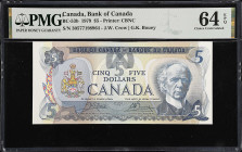 CANADA. Bank of Canada. 5 Dollars, 1979. BC-53b. PMG Choice Uncirculated 64 EPQ.
Estimate: $100.00-$150.00