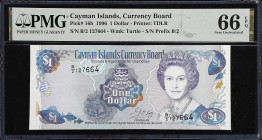 CAYMAN ISLANDS. Cayman Islands Currency Board. 1 Dollar, 1996. P-16b. PMG Gem Uncirculated 66 EPQ.
Estimate: $30.00-$50.00