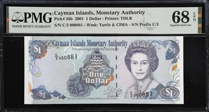 CAYMAN ISLANDS. Lot of (2). Cayman Islands Monetary Authority. 1 Dollar, 2001. P...