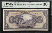 CHINA--REPUBLIC. Farmers Bank of China. 100 Yuan, 1941. P-477a. PMG Very Fine 30.
Estimate: $35.00-$70.00