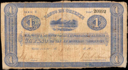COLOMBIA. Banco de Oriente. 1 Peso, 1884-1900. P-S697. Fine.
Edge wear, paper thinning and edge tears are noticed.
From the Ricardo Collection.
Est...
