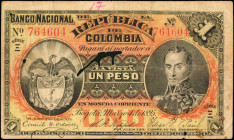 COLOMBIA. Republica de Colombia. 1 Peso, 1895. P-234. Very Fine.
}Holes, annotations, missing paper/paper loss, edge wear and staining are noticed.
...