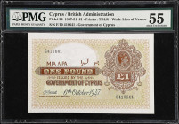 CYPRUS. Government of Cyprus. 1 Pounds, 1937-51. P-24. PMG About Uncirculated 55.
Estimate: $800.00-$1200.00