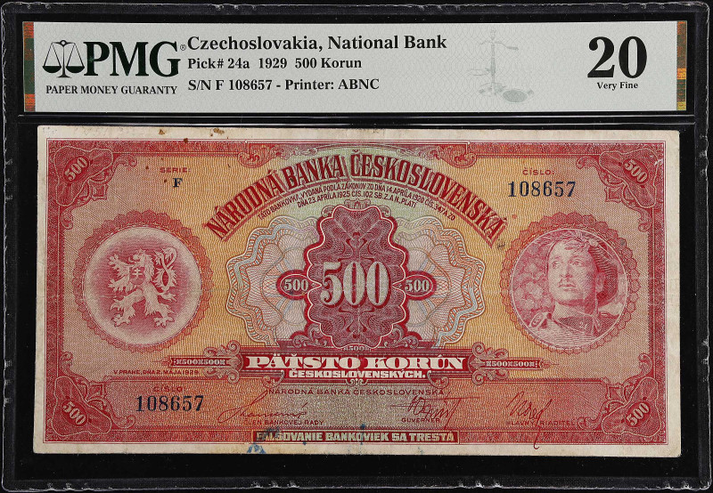 CZECHOSLOVAKIA. Narodna Banka Ceskoslovenska. 500 Korun, 1929. P-24a. PMG Very F...