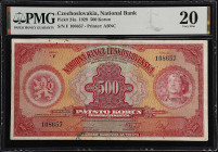 CZECHOSLOVAKIA. Narodna Banka Ceskoslovenska. 500 Korun, 1929. P-24a. PMG Very Fine 20.
PMG comments "Ink".
Estimate: $150.00-$250.00