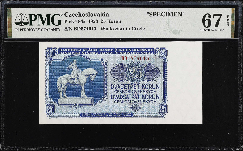 CZECHOSLOVAKIA. Statni Banka Ceskoslovenska. 25 Korun, 1953. P-84s. Specimen. PM...