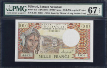 DJIBOUTI. Republique de Djibouti Banque Nationale. 1000 Francs, ND (1991). P-37e. PMG Superb Gem Uncirculated 67 EPQ.
Estimate: $75.00-$100.00