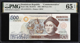 DOMINICAN REPUBLIC. Banco Central de la Republica Dominicana. 500 Pesos Oro, 1992. P-140a. Commemorative. PMG Gem Uncirculated 65 EPQ.
Estimate: $125...