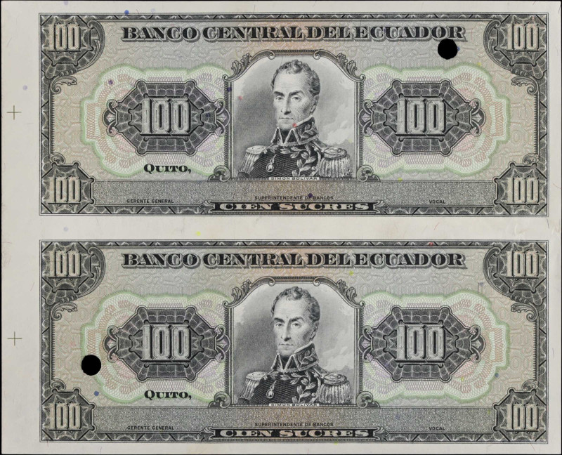 ECUADOR. Banco Central del Ecuador. 100 Sucres, 1980. P-112A. Uncut Pair. Test N...