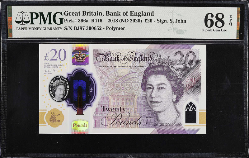 GREAT BRITAIN. Bank of England. 20 Pounds, 2018. P-396a. PMG Superb Gem Uncircul...