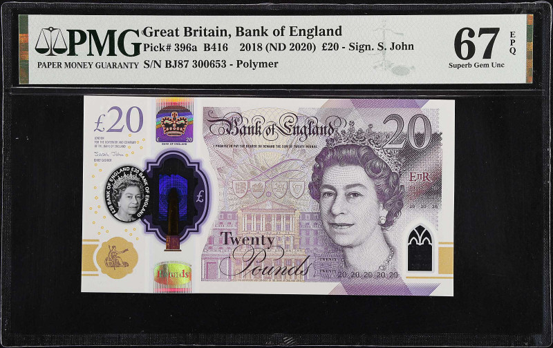 GREAT BRITAIN. Bank of England. 20 Pounds, 2018 (ND 2020). P-396a. PMG Superb Ge...