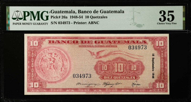 GUATEMALA. Banco De Guatemala. 10 Quetzales, 1948-54. P-26a. PMG Choice Very Fin...