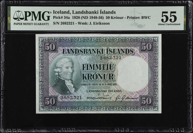 ICELAND. Landsbanki Islands. 50 Kronur, 1928 (ND 1948-56). P-34a. PMG About Unci...